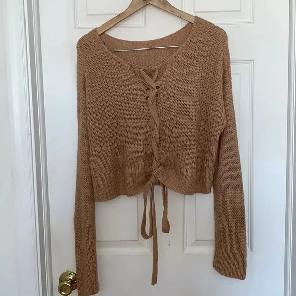 Forever21 tan cross back sweater - Picture 2 of 3